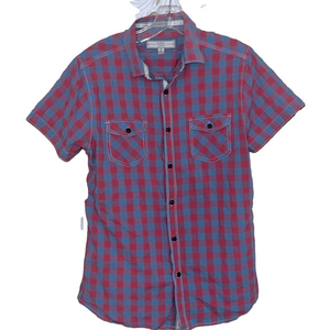 pd&c red and blue checkered button down collared short sleeve shirt